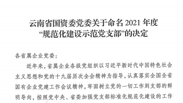 热烈祝贺！云贝斯特bst2288（贝斯特bst2288化）集团所属2个党支部被命名为省国资委2021年度“规范化建设示范党支部”